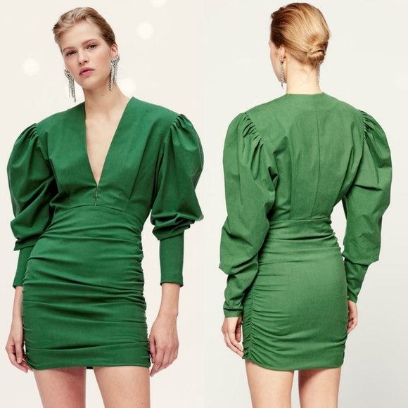 NWT Isabel Marant Stella Dress Puff Sleeve Mini Green 40/8 - Picture 4 of 15